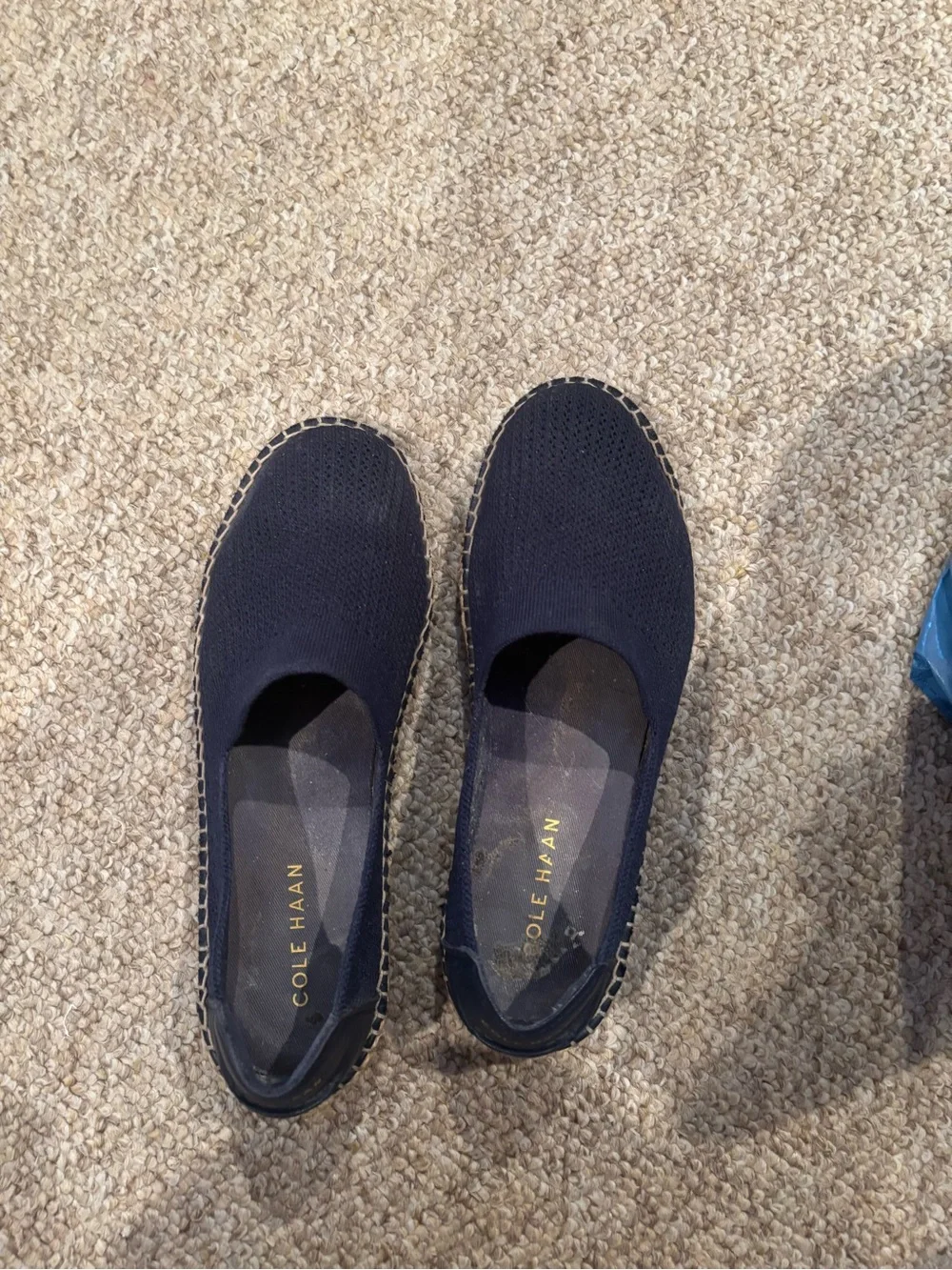 Cole Haan Navy Knit Espadrille Slip‑Ons